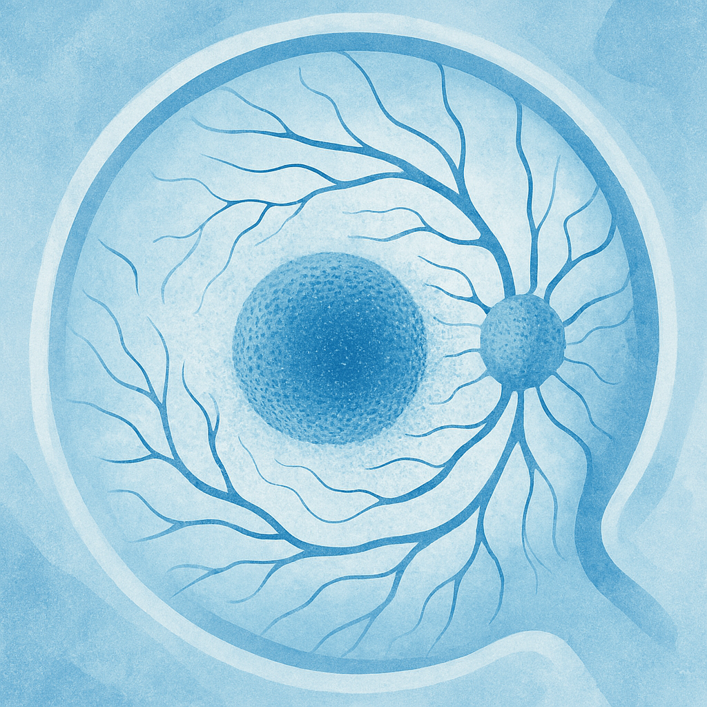 Mavi-beyaz tonlarda retina ve makula soyut illüstrasyonu